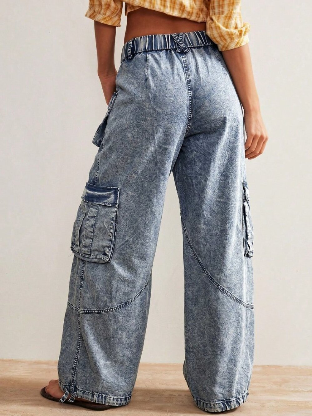 Blue Casual Women's Y2K Woven Relaxed Cuffed Low Waist Long Pants - Picture 2 of 10